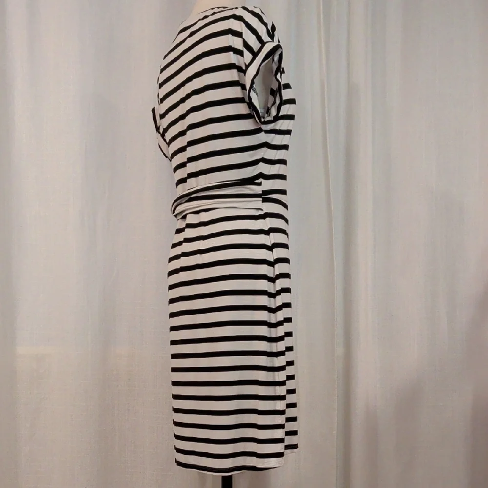 Comfy B&W Striped Wrap Dress